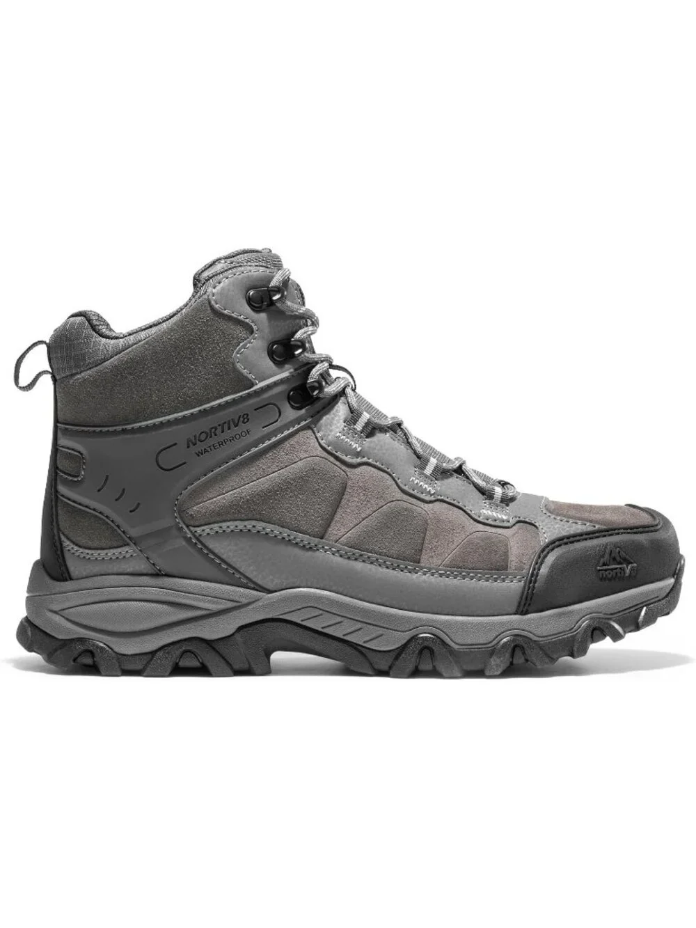 Men's Dark Grey Waterproof Shoes Casual Mid Top Round Toe Non Slip Hiking Boots